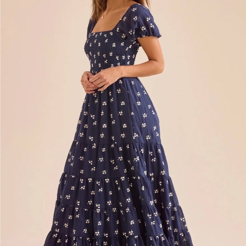 Oaklynn Maxi Altar'd State Navy & White Floral Smocked Maxi Dress - Picture 4 of 6